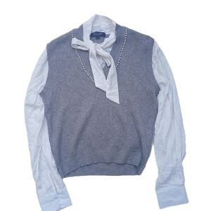 Gray And White Vest Long Sleeve Shirt